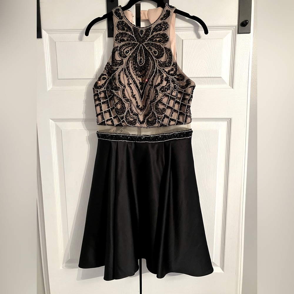 Elegant Sparkle Black and Nude Dress